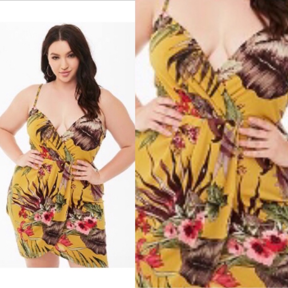 Plus size floral surplice tulip-hem dress